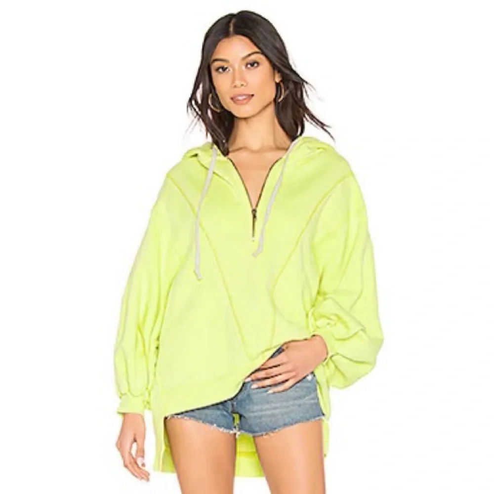 Free People‎ Jersey High Road Hooded Pullover Sweater in Light Yellow